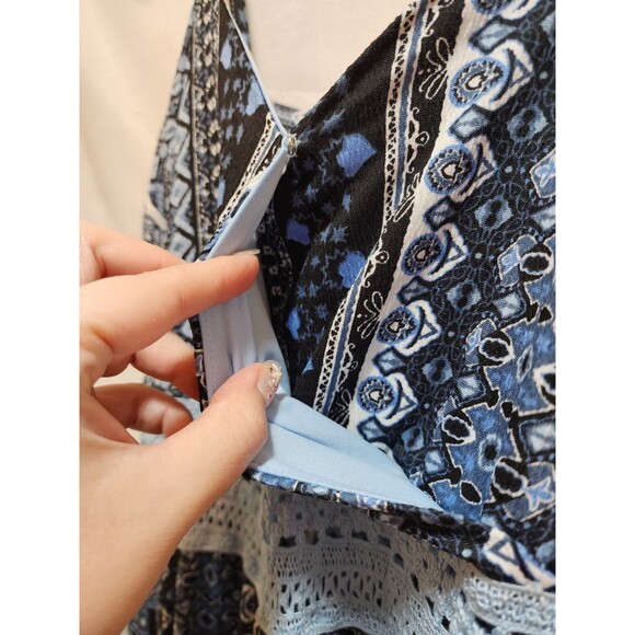 No Boundaries Womens M Blue Babydoll Jumpsuit Open Legs Boho Crochet Tribal Y2K - Picture 10 of 16